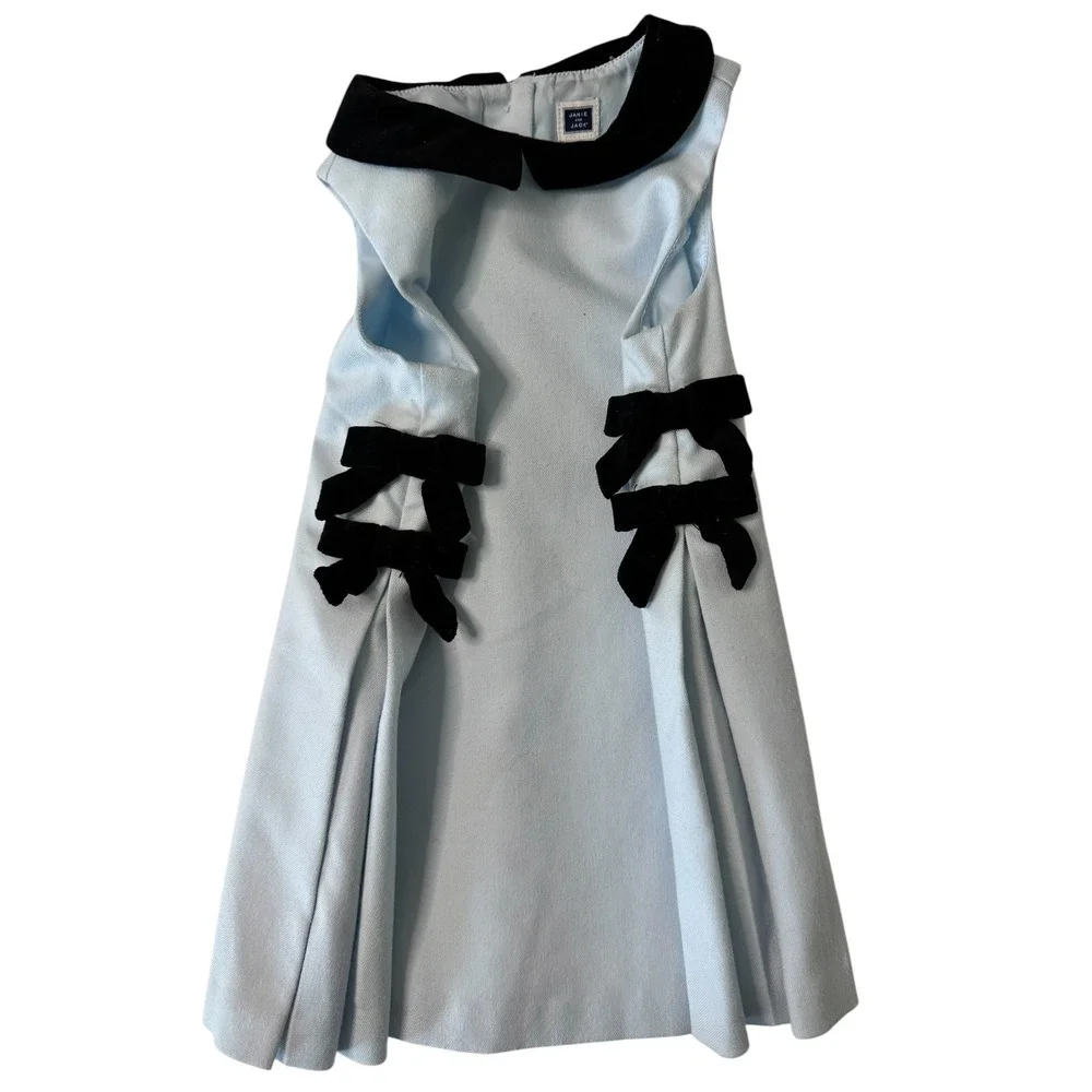 Janie and Jack Light Blue Velvet Collar‎ Bow Shift Dress 12-18 Months 200307409